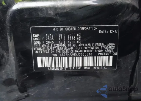 2018 Subaru Legacy 2.5I from USA, damaged, VIN 4S3BNAA65J3026810
